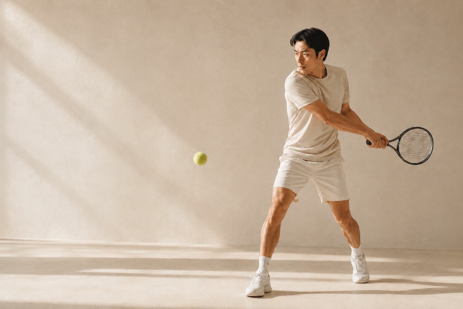 Playing tennis